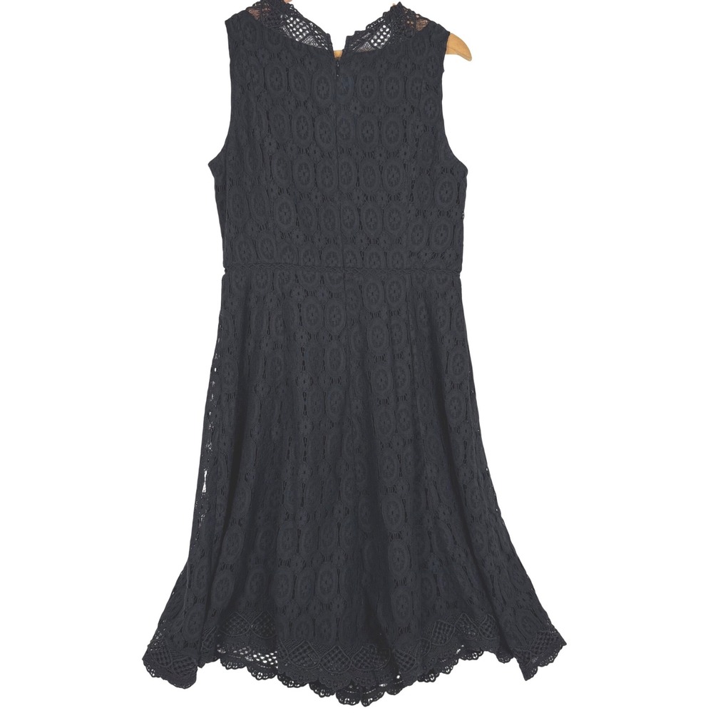 LOFT Lace Fit & Flare Dress Womens 4 Black Sleeveless V-Neck Eyelet Cocktail